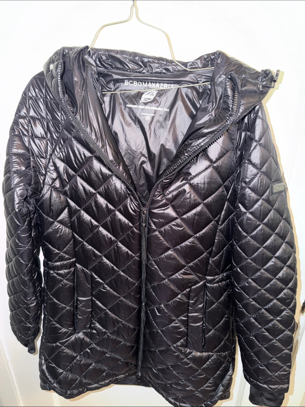 BCBGMaxAzria Quilted Black Hooded Puffer Coat